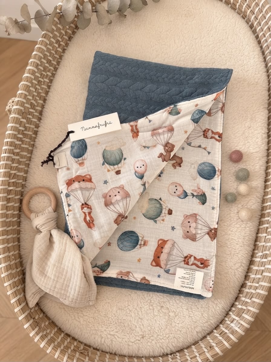 COPERTA CULLA TRECCIA E MUSSOLA ORSETTO PARACADUTE